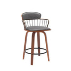 HomeRoots 26 Gray And Wood Brown Faux Leather Swivel Low Back Counter Height Bar Chair