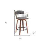 Chaise de bar pivotante à dossier bas en similicuir gris et bois marron HomeRoots 26, hauteur comptoir