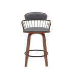Chaise de bar pivotante à dossier bas en similicuir gris et bois marron HomeRoots 26, hauteur comptoir