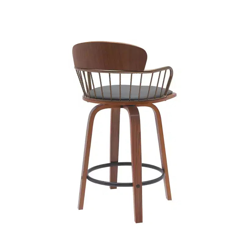 Chaise de bar pivotante à dossier bas en similicuir gris et bois marron HomeRoots 26, hauteur comptoir