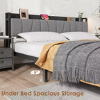 Cadre de lit Queen Size Garvee avec tête de lit de rangement, plateforme industrielle Queen avec 2 tiroirs et station de charge, noir, sommier tapissier non requis