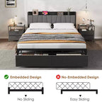 Cadre de lit Queen Size Garvee avec tête de lit de rangement, plateforme industrielle Queen avec 2 tiroirs et station de charge, noir, sommier tapissier non requis