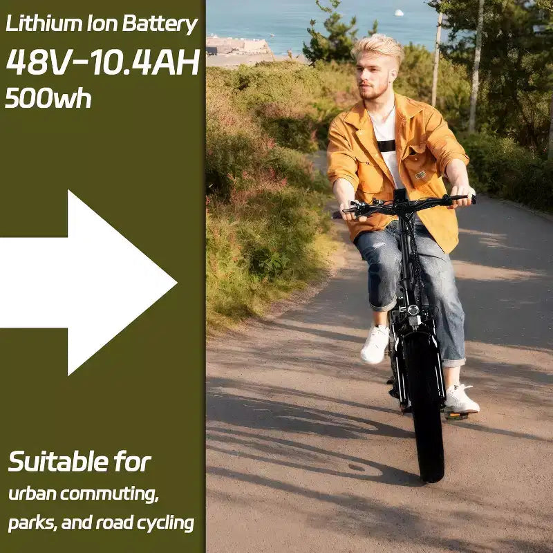 Vélo électrique pour adultes, Ebike pliant avec pneus larges 20 x 4.0, batterie amovible 500W 48V et 7 vitesses, idéal pour les trajets quotidiens