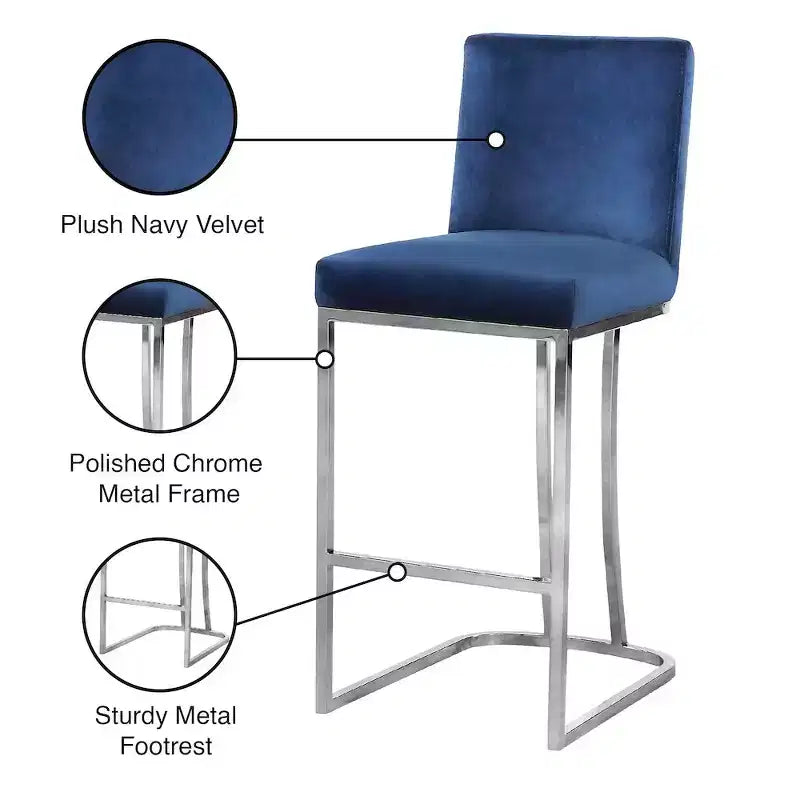 Meridian Furniture, Tabouret en velours bleu marine Heidi