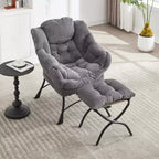 Fauteuil de salon moderne Zeus et Ruta rembourré avec accoudoirs, poche latérale et pouf assorti