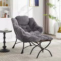 Zeus & Ruta Modern Upholstered Lounge Chair with Armrests, Side Pocket & Matching Ottoman