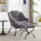 Zeus & Ruta Modern Upholstered Lounge Chair with Armrests, Side Pocket & Matching Ottoman