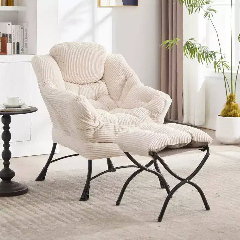 Fauteuil de salon moderne Zeus et Ruta rembourré avec accoudoirs, poche latérale et pouf assorti