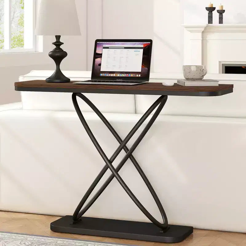Bekrvio 47.4 Console de ferme – Table d'entrée rustique avec cadre en métal noir | Table de canapé étroite pour salon, couloir, hall d'entrée
