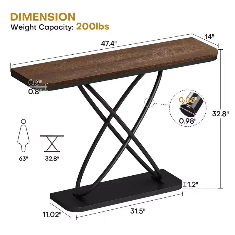 Bekrvio 47.4 Console de ferme – Table d'entrée rustique avec cadre en métal noir | Table de canapé étroite pour salon, couloir, hall d'entrée