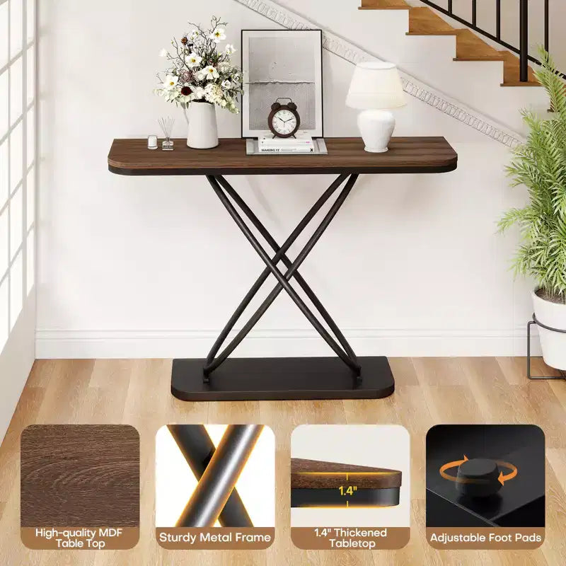 Bekrvio 47.4 Console de ferme – Table d'entrée rustique avec cadre en métal noir | Table de canapé étroite pour salon, couloir, hall d'entrée