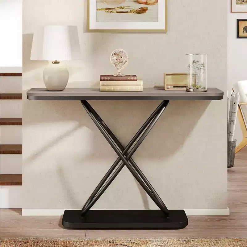 Bekrvio 47.4 Console de ferme – Table d'entrée rustique avec cadre en métal noir | Table de canapé étroite pour salon, couloir, hall d'entrée