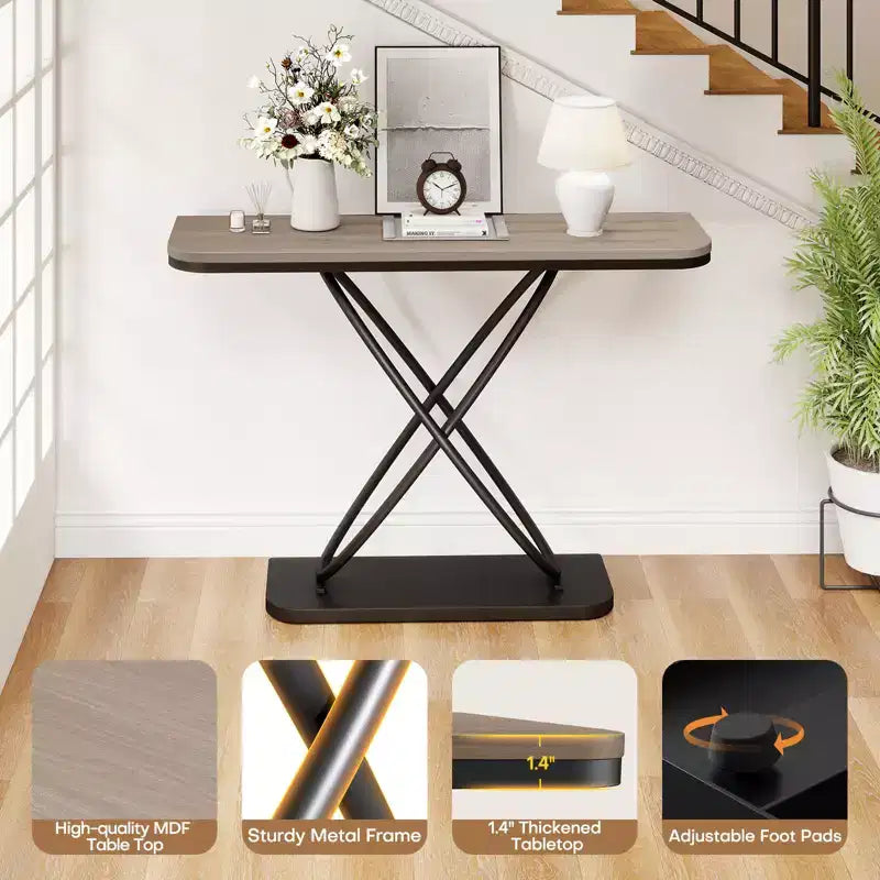 Bekrvio 47.4 Console de ferme – Table d'entrée rustique avec cadre en métal noir | Table de canapé étroite pour salon, couloir, hall d'entrée