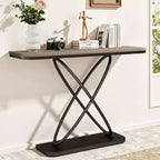 Bekrvio 47.4 Farmhouse Console Table - Rustic Entryway Table with Black Metal Frame | Narrow Sofa Table for Living Room, Hallway, Foyer