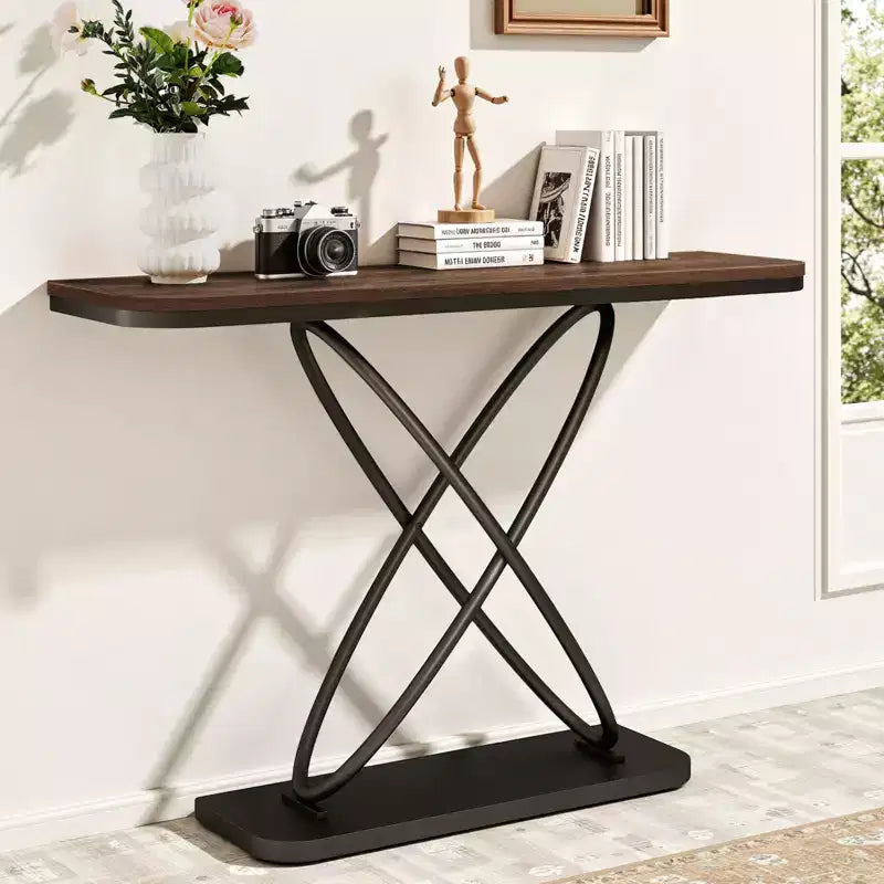 Bekrvio 47.4 Console de ferme – Table d'entrée rustique avec cadre en métal noir | Table de canapé étroite pour salon, couloir, hall d'entrée