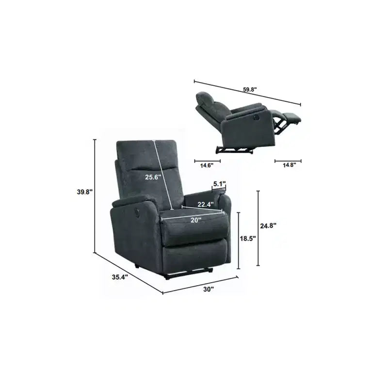 Fauteuil inclinable électrique Whisen avec ports USB, facile à nettoyer, peu encombrant et appuie-tête intégré