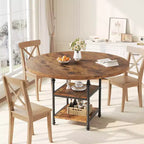 Table à manger ronde pour 4-6 personnes, Table de cuisine ronde en bois, Table à manger moderne à 3 niveaux avec étagères de rangement, pour salle à manger, salon (Table seulement)