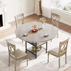 Table à manger ronde pour 4-6 personnes, Table de cuisine ronde en bois, Table à manger moderne à 3 niveaux avec étagères de rangement, pour salle à manger, salon (Table seulement)