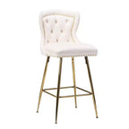 MAYEERTY Tabourets de bar en velours beige, lot de 2, avec dossier capitonné et pieds en métal pour îlot de cuisine et bar
