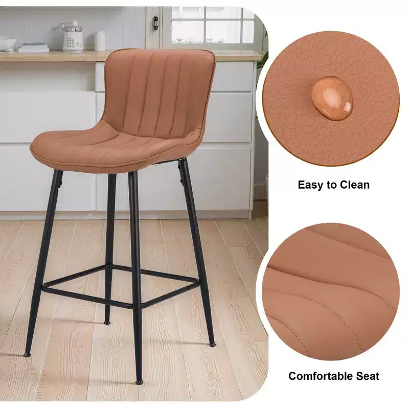 MAYEERTY Lot de 2 tabourets de bar en similicuir marron, design moderne pour îlots de cuisine et salles à manger