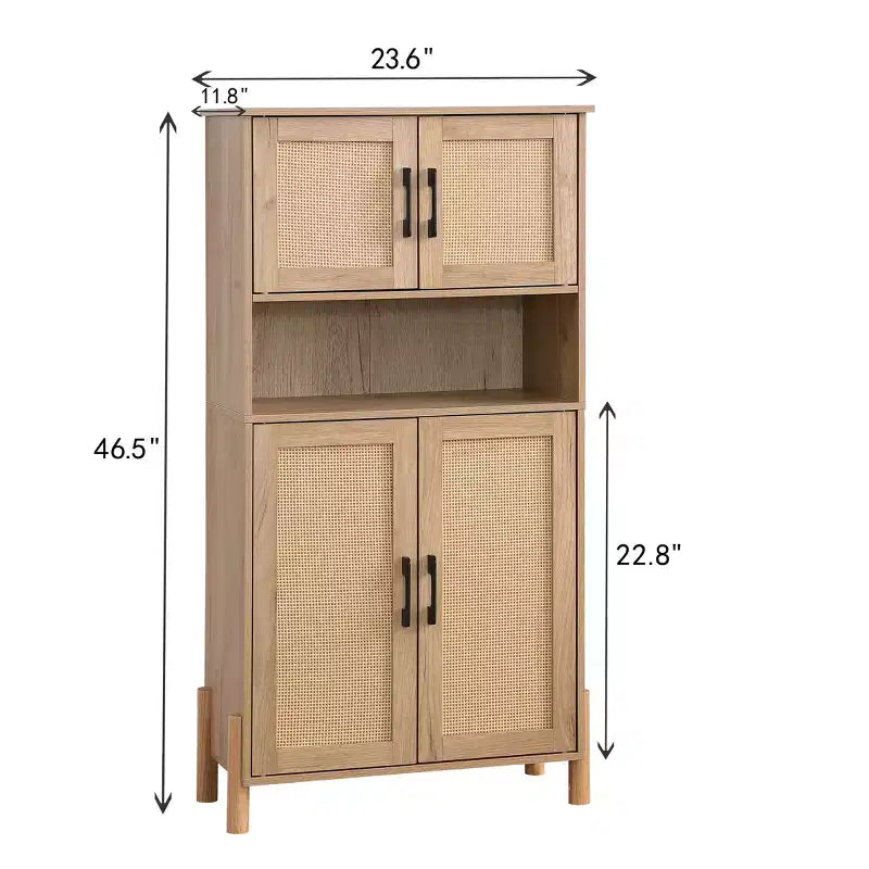 GDFStudio Malphite Meuble de rangement de style Mid-Century Modern 60 cm avec portes en rotin tissé et étagères réglables