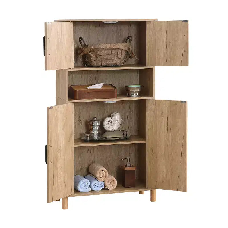 GDFStudio Malphite Meuble de rangement de style Mid-Century Modern 60 cm avec portes en rotin tissé et étagères réglables