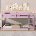 MATEERTY Solid Wooden, Twin Floor Bunk Bed wit Ladder, Upper and Bottom Bed Platforms Crafted with Stregthened Slats Pink
