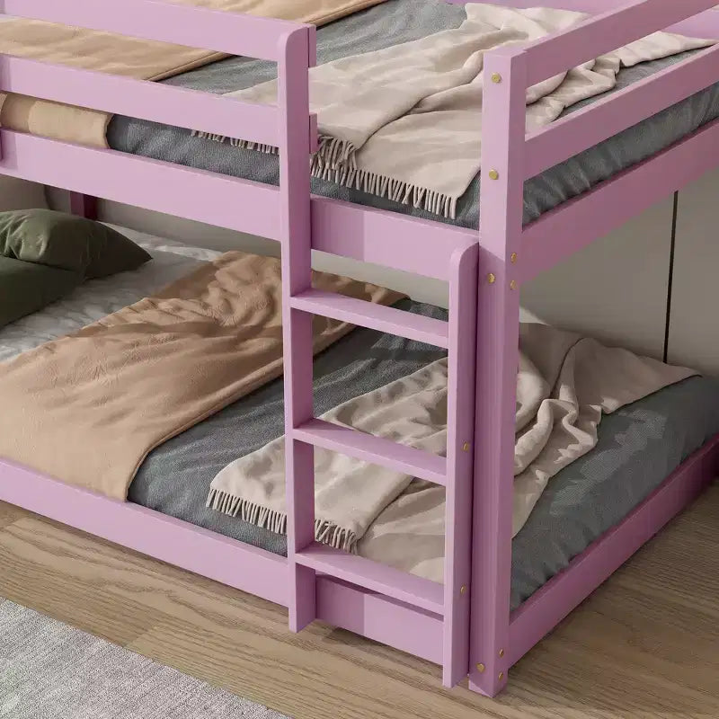 MATEERTY Lit superposé en bois massif, jumeau, avec échelle, plateformes supérieure et inférieure fabriquées avec des lattes renforcées, rose