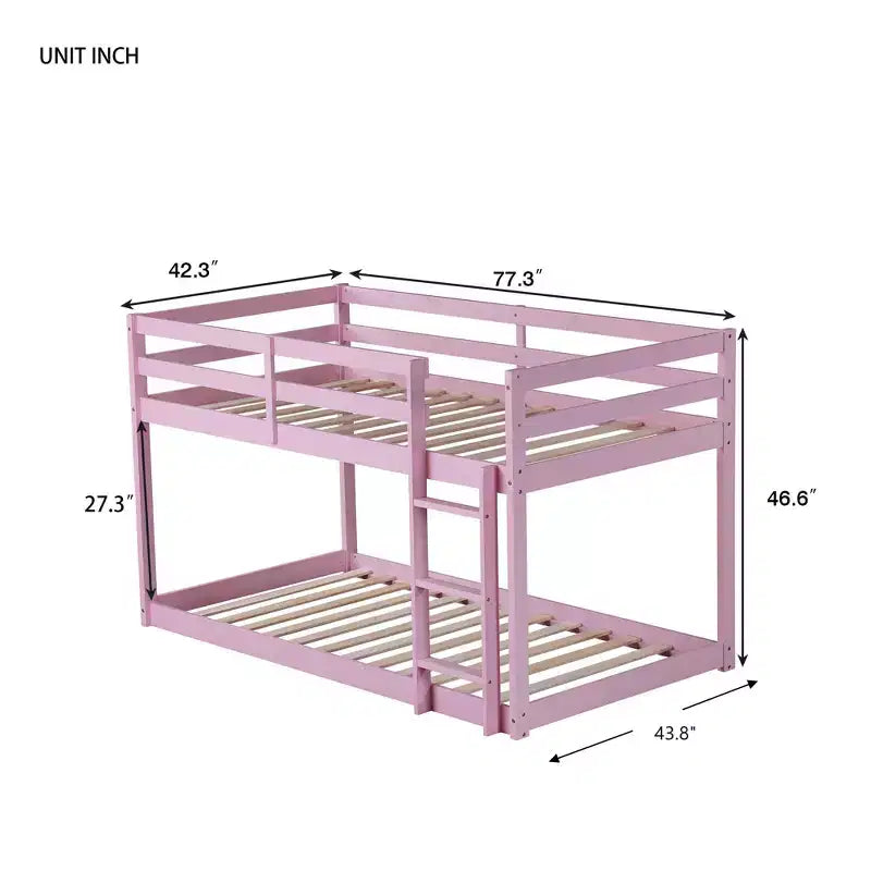 MATEERTY Lit superposé en bois massif, jumeau, avec échelle, plateformes supérieure et inférieure fabriquées avec des lattes renforcées, rose