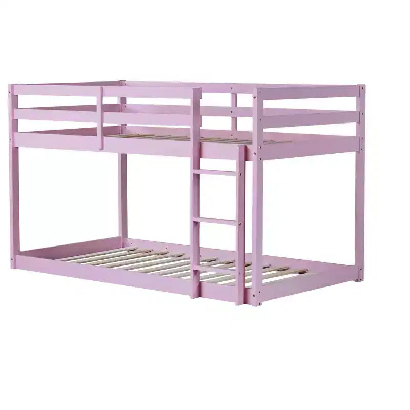 MATEERTY Lit superposé en bois massif, jumeau, avec échelle, plateformes supérieure et inférieure fabriquées avec des lattes renforcées, rose