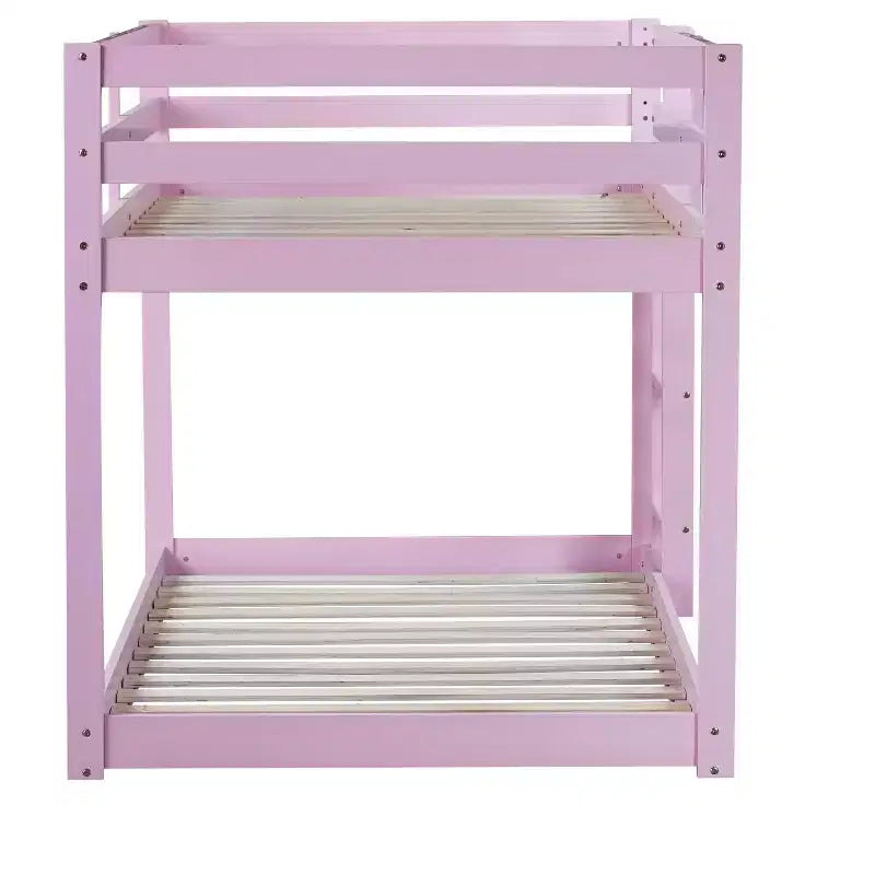 MATEERTY Lit superposé en bois massif, jumeau, avec échelle, plateformes supérieure et inférieure fabriquées avec des lattes renforcées, rose
