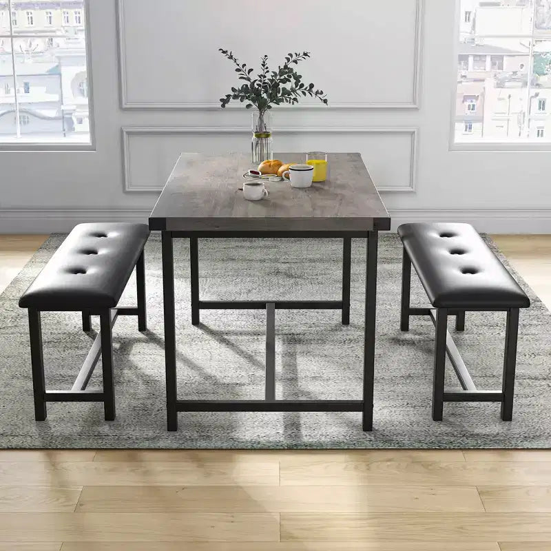 Ensemble de salle à manger 3 pièces, avec 2 bancs rembourrés
