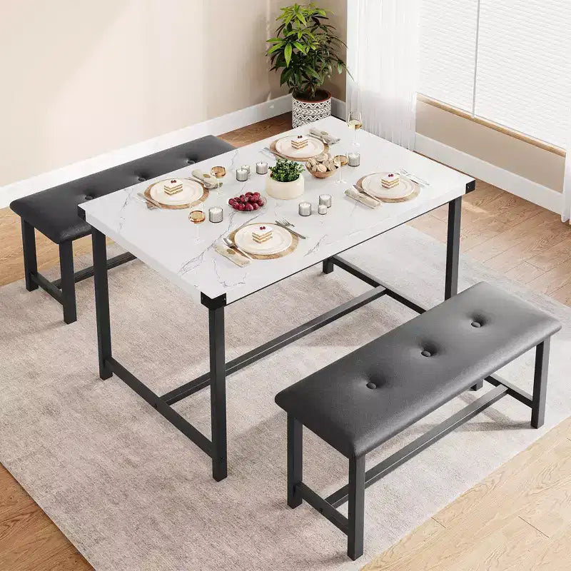 Ensemble de salle à manger 3 pièces, avec 2 bancs rembourrés