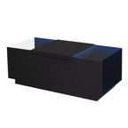 Table basse LED moderne CLIHOME avec plateau en verre, table basse avec compartiment de rangement ouvert et 2 tiroirs cachés