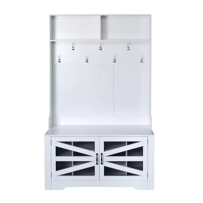 CLIHOME 43.3 Banc d'entrée avec porte-manteau, meuble d'entrée 3-en-1 avec 7 crochets et étagères réglables