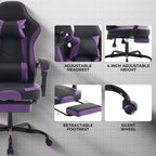 Chaise de jeu, chaise d'ordinateur ergonomique avec repose-pieds et support lombaire massant, chaise de jeu vidéo pivotante et réglable en hauteur