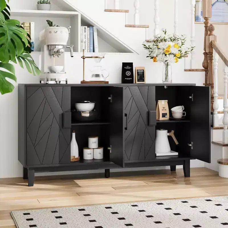 Meuble de Rangement Moderne Sante 55.43'' GDFStudio avec Portes Géométriques et Étagères Réglables