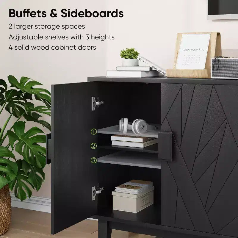 Meuble de Rangement Moderne Sante 55.43'' GDFStudio avec Portes Géométriques et Étagères Réglables
