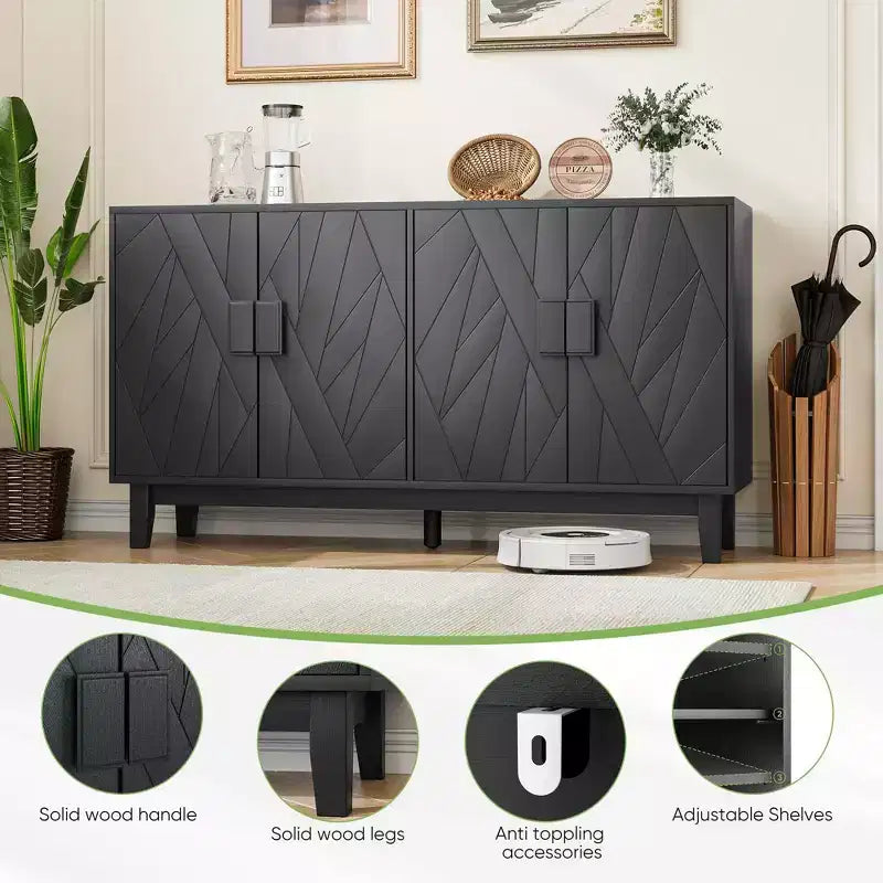 Meuble de Rangement Moderne Sante 55.43'' GDFStudio avec Portes Géométriques et Étagères Réglables