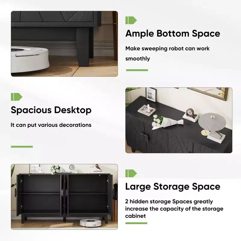 Meuble de Rangement Moderne Sante 55.43'' GDFStudio avec Portes Géométriques et Étagères Réglables