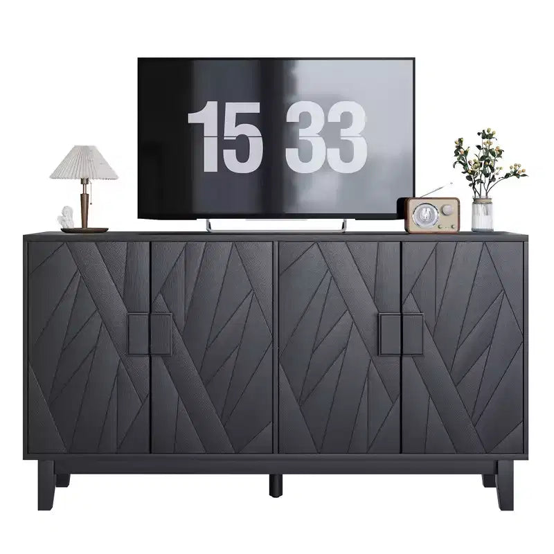 Meuble de Rangement Moderne Sante 55.43'' GDFStudio avec Portes Géométriques et Étagères Réglables