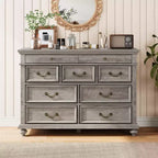 Commode de Ferme à 9 Tiroirs pour Chambre à Coucher, Large Commode Rustique en Bois de 47" avec 9 Tiroirs et Poignées en Métal, Grand Organiseur de Rangement