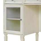 Table de maquillage ModernLuxe avec miroir rabattable, tabouret, tiroir et meuble de rangement, Coiffeuse blanche, Bureau d'ordinateur multifonctionnel
