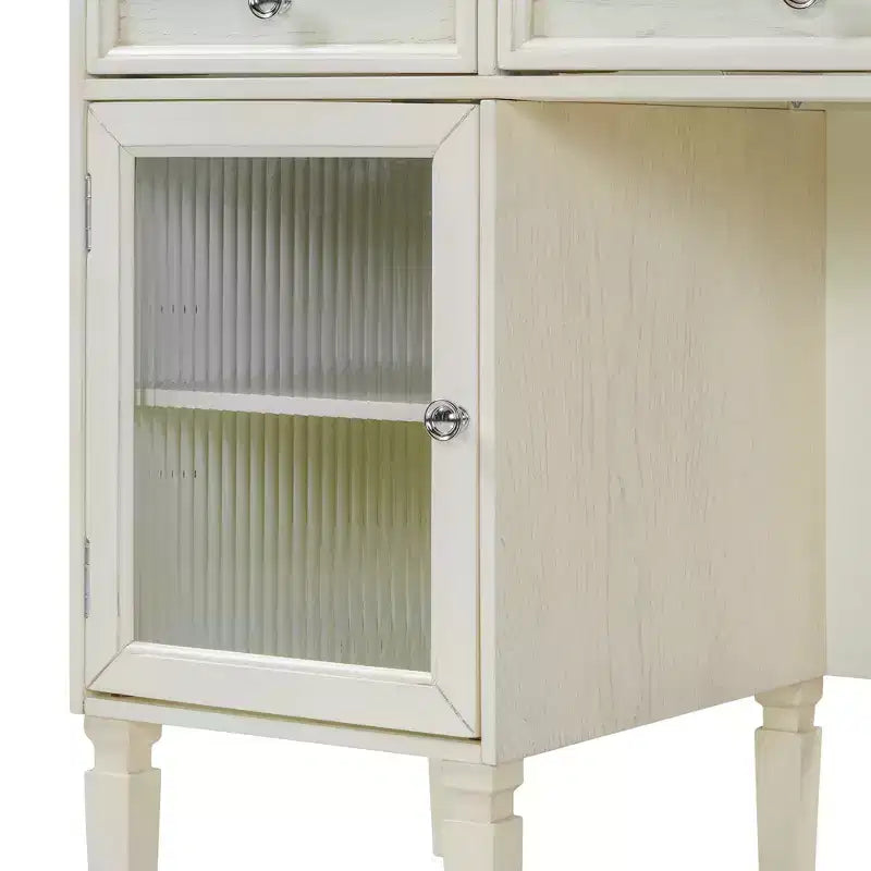 Table de maquillage ModernLuxe avec miroir rabattable, tabouret, tiroir et meuble de rangement, Coiffeuse blanche, Bureau d'ordinateur multifonctionnel