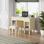 Table de maquillage ModernLuxe avec miroir rabattable, tabouret, tiroir et meuble de rangement, Coiffeuse blanche, Bureau d'ordinateur multifonctionnel