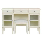 Table de maquillage ModernLuxe avec miroir rabattable, tabouret, tiroir et meuble de rangement, Coiffeuse blanche, Bureau d'ordinateur multifonctionnel