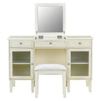 Table de maquillage ModernLuxe avec miroir rabattable, tabouret, tiroir et meuble de rangement, Coiffeuse blanche, Bureau d'ordinateur multifonctionnel