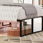 Cadre de lit plateforme en métal, lit double robuste avec lattes de support solides, sommier tapissier non requis, rangement sous le lit