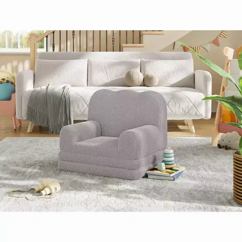 Canapé pour enfants, fauteuil-canapé pour tout-petits 2-en-1 convertible en tissu polaire Teddy, chaise longue pliable douce pour enfants, canapé-lit confortable