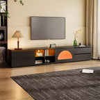 MAYEERTY Modern TV Stand for 100 TVs - Fluted Glass Door, LED Lights, Sliding Door, 2 Drawers, White
